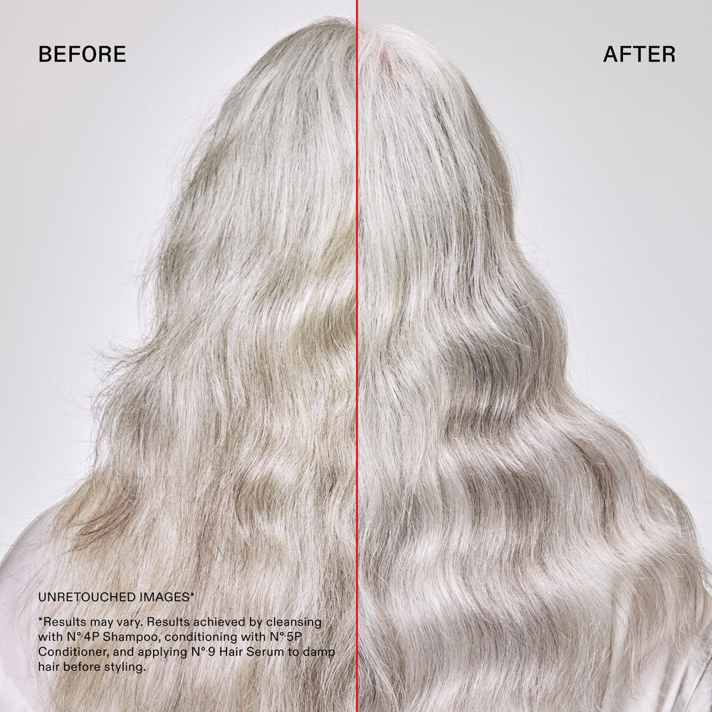 Comparación antes y después en cabello rubio tras usar Olaplex Nº.5P