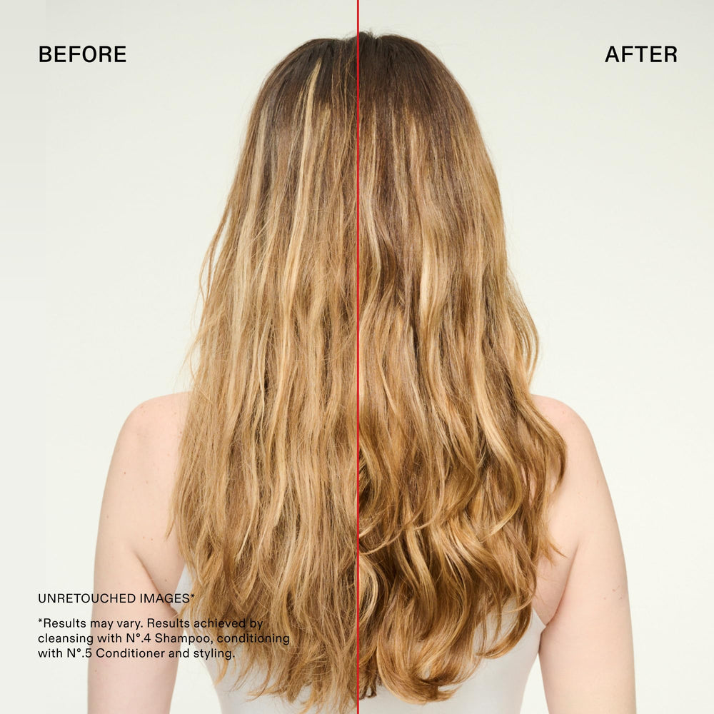 Primer plano de ingredientes en la fórmula Olaplex N°.4 que sugiere limpieza suave