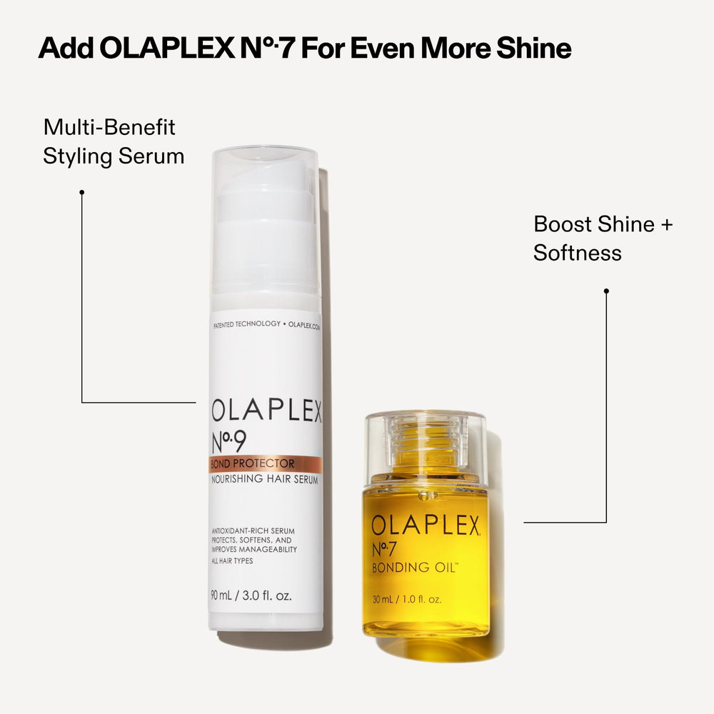 Olaplex N°.9 junto a regla para ver la escala de 90 ml