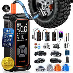 OlarHike vista frontal del compresor mostrando diseño portátil y asas, fácil almacenamiento