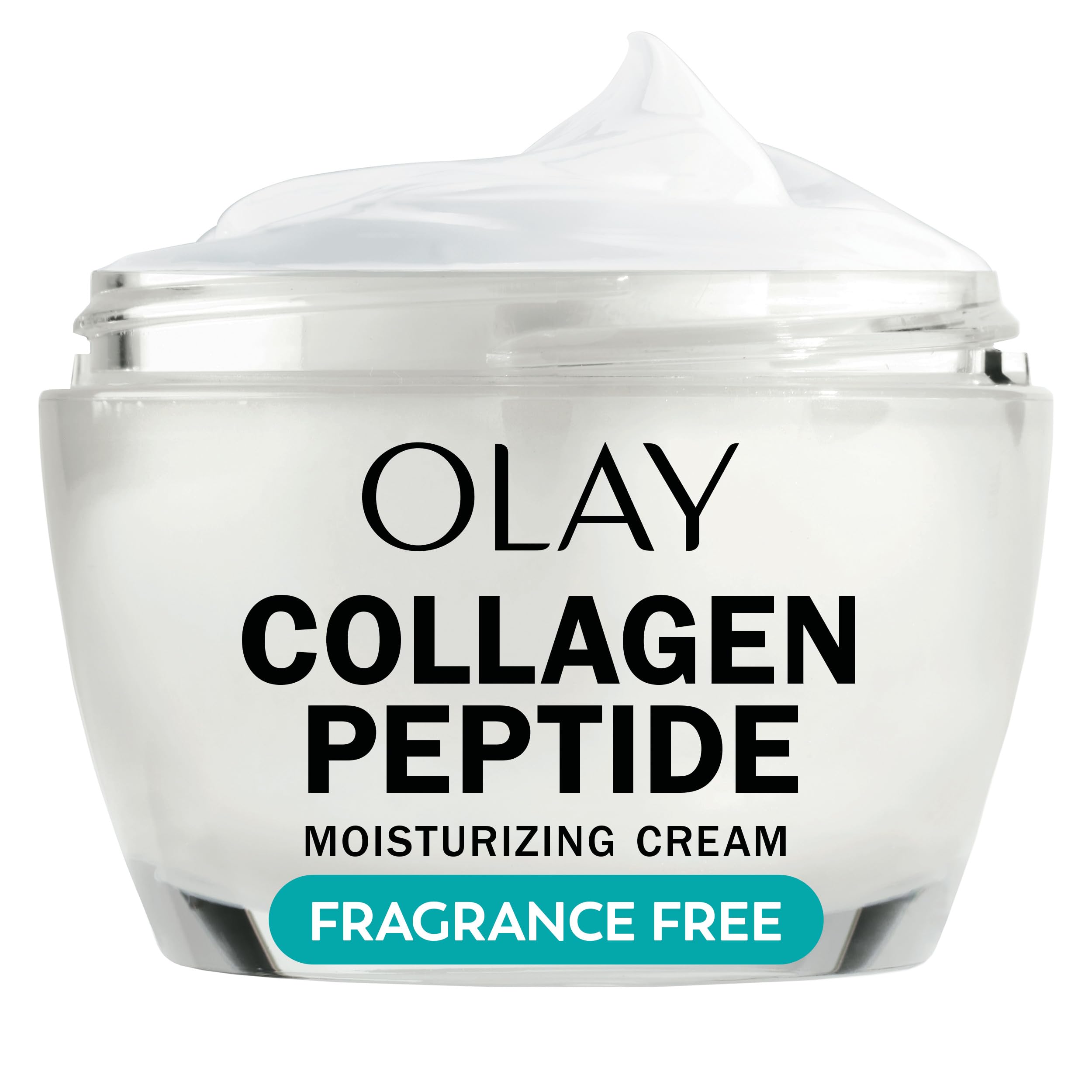 Olay frasco frontal mostrando diseño y beneficio reafirmante