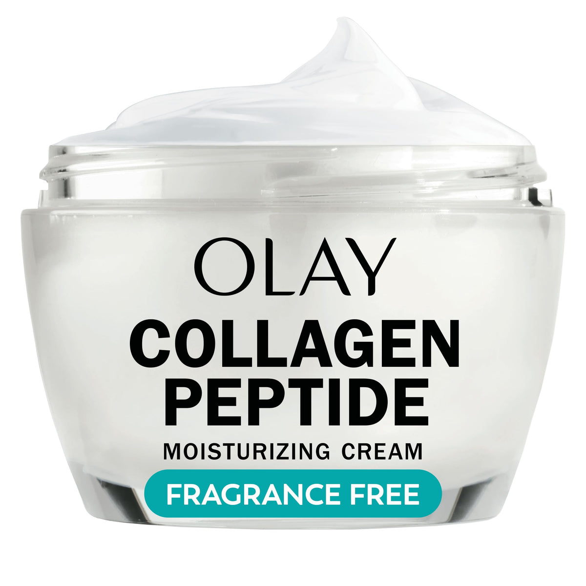 Olay frasco frontal mostrando diseño y beneficio reafirmante