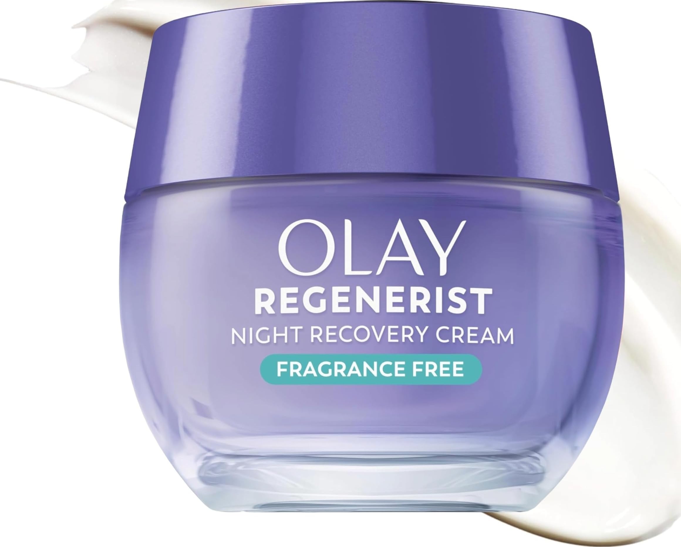 Olay frasco de crema de noche frontal, muestra la presentación y beneficio hidratante