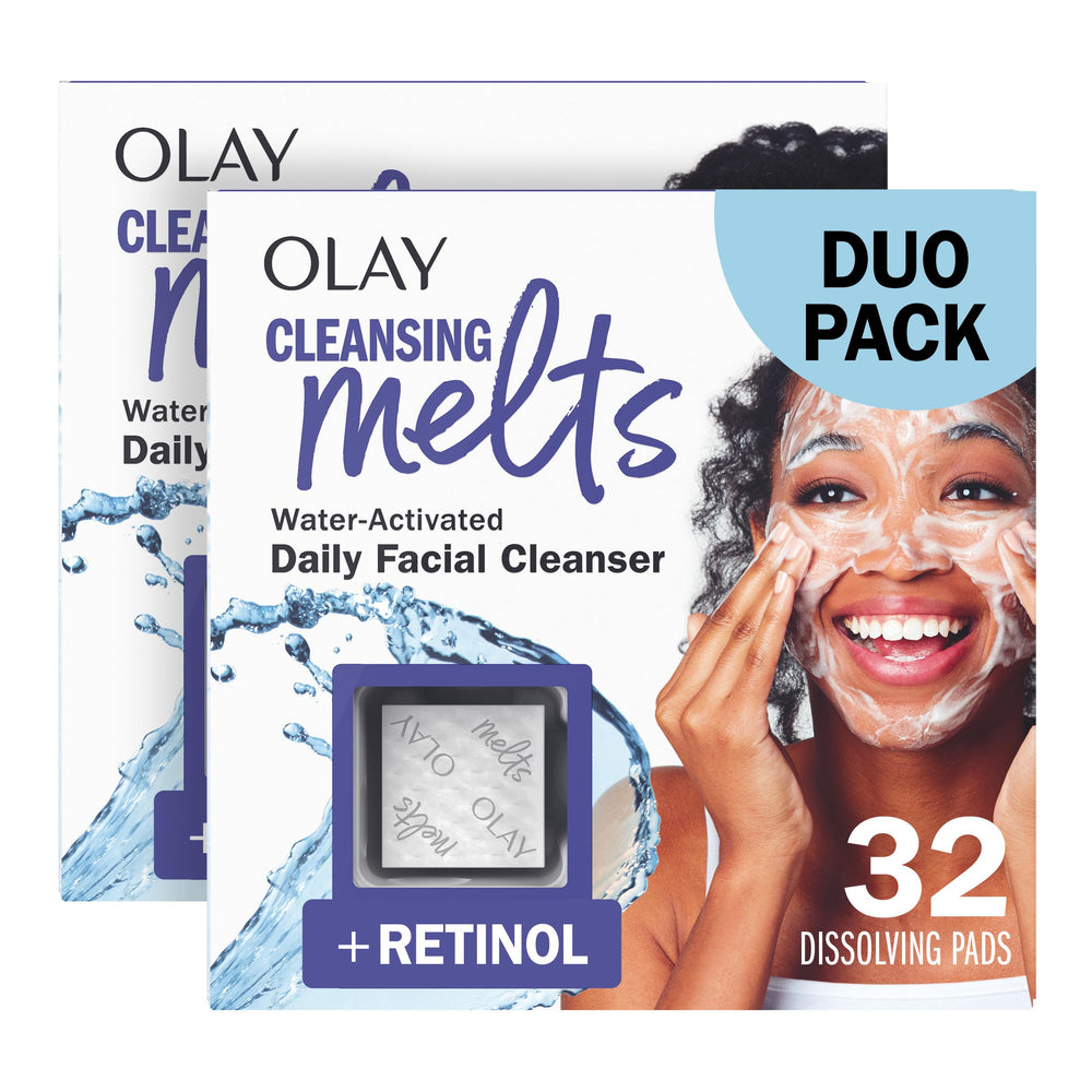 Olay empaque frontal Cleansing Melts mostrando formato viaje y beneficios