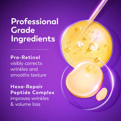 Olay etiqueta del producto destacando ingredientes clave y beneficio visible
