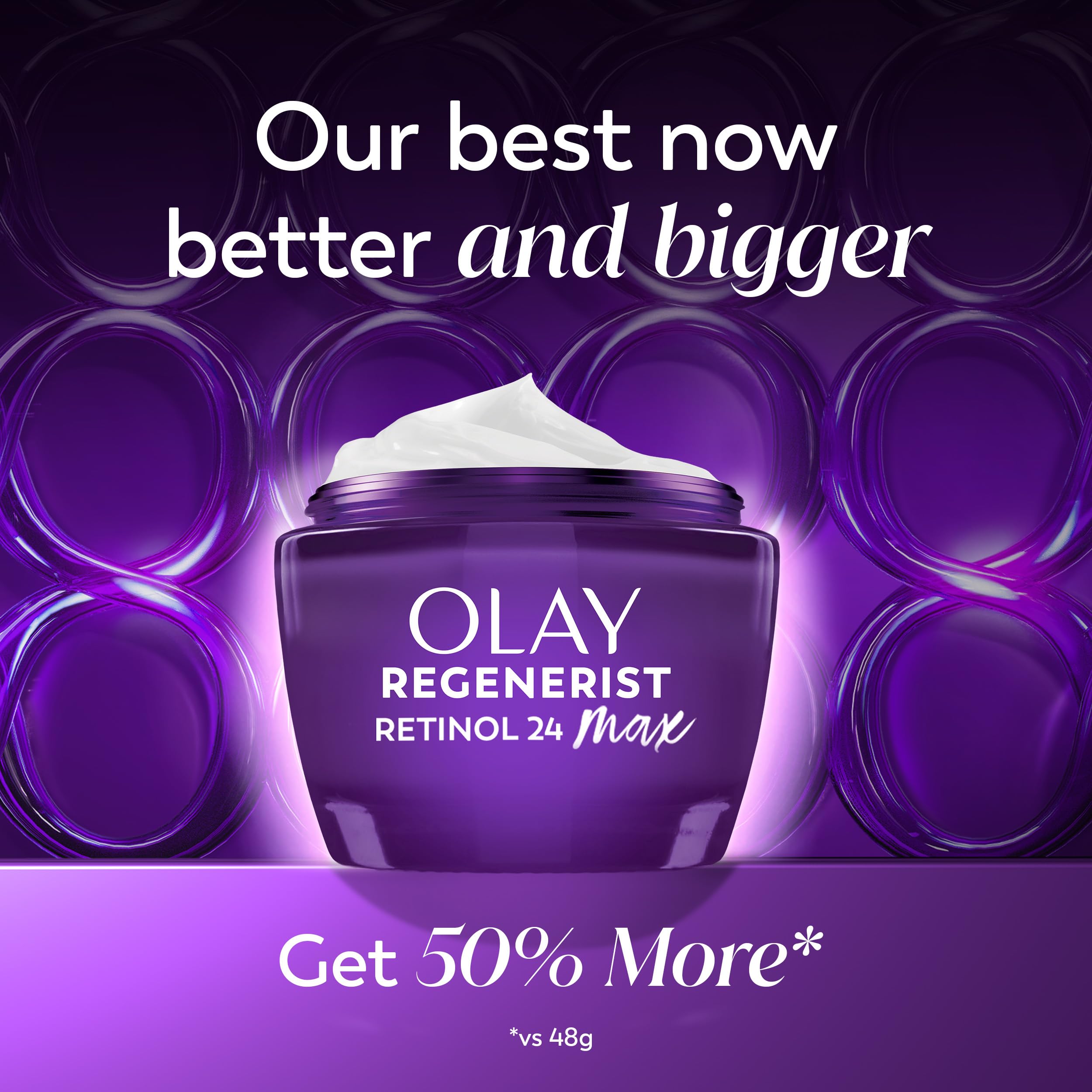Olay textura de crema mostrando consistencia fácil de absorber y confort nocturno