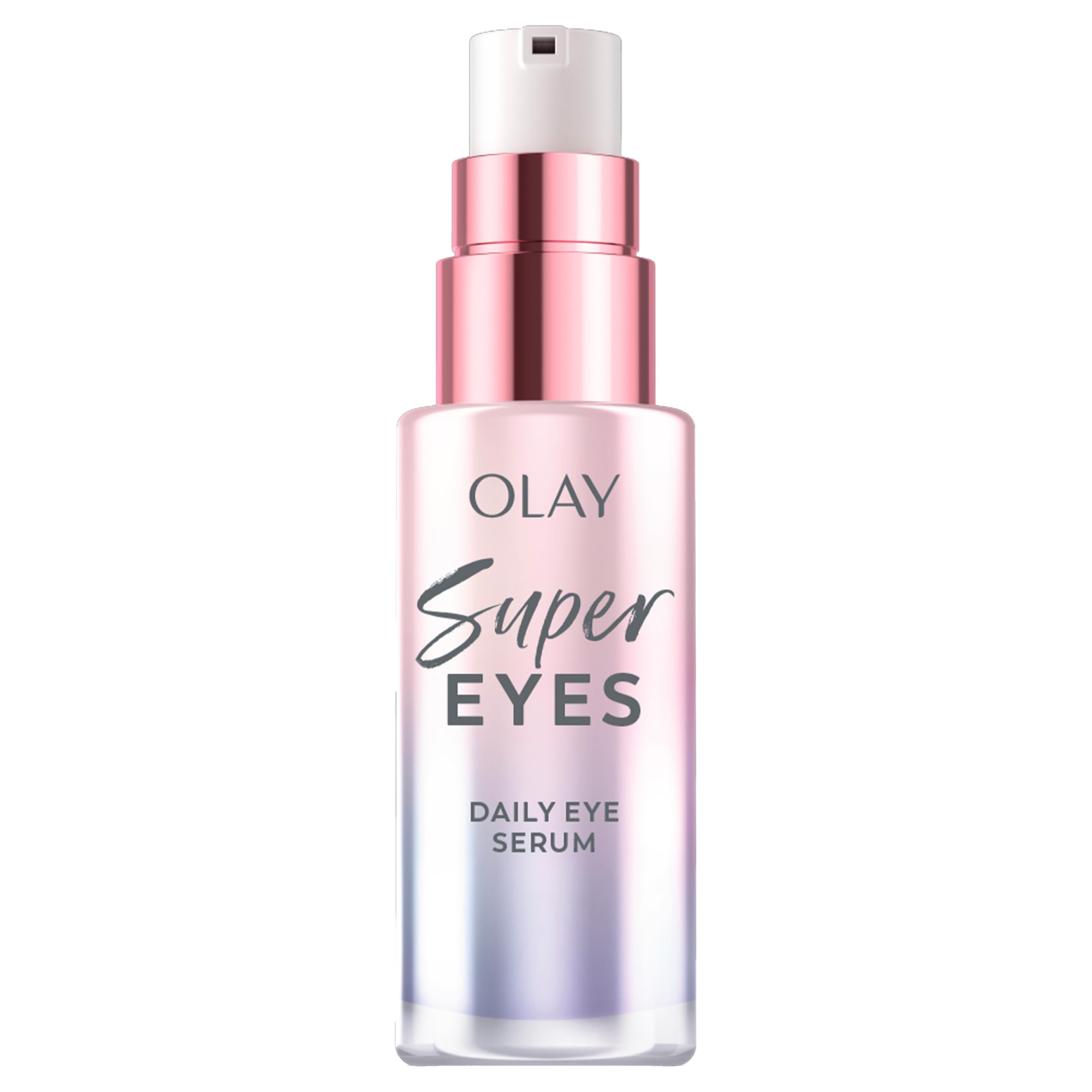Olay frasco de vidrio frontal con dosificador que indica calidad y dosificación precisa