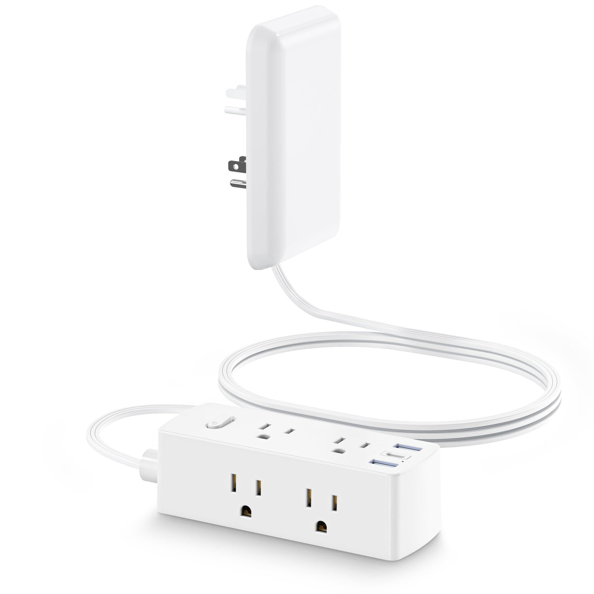 olcorife regleta frontal mostrando 6 enchufes y 3 USB para mayor conectividad