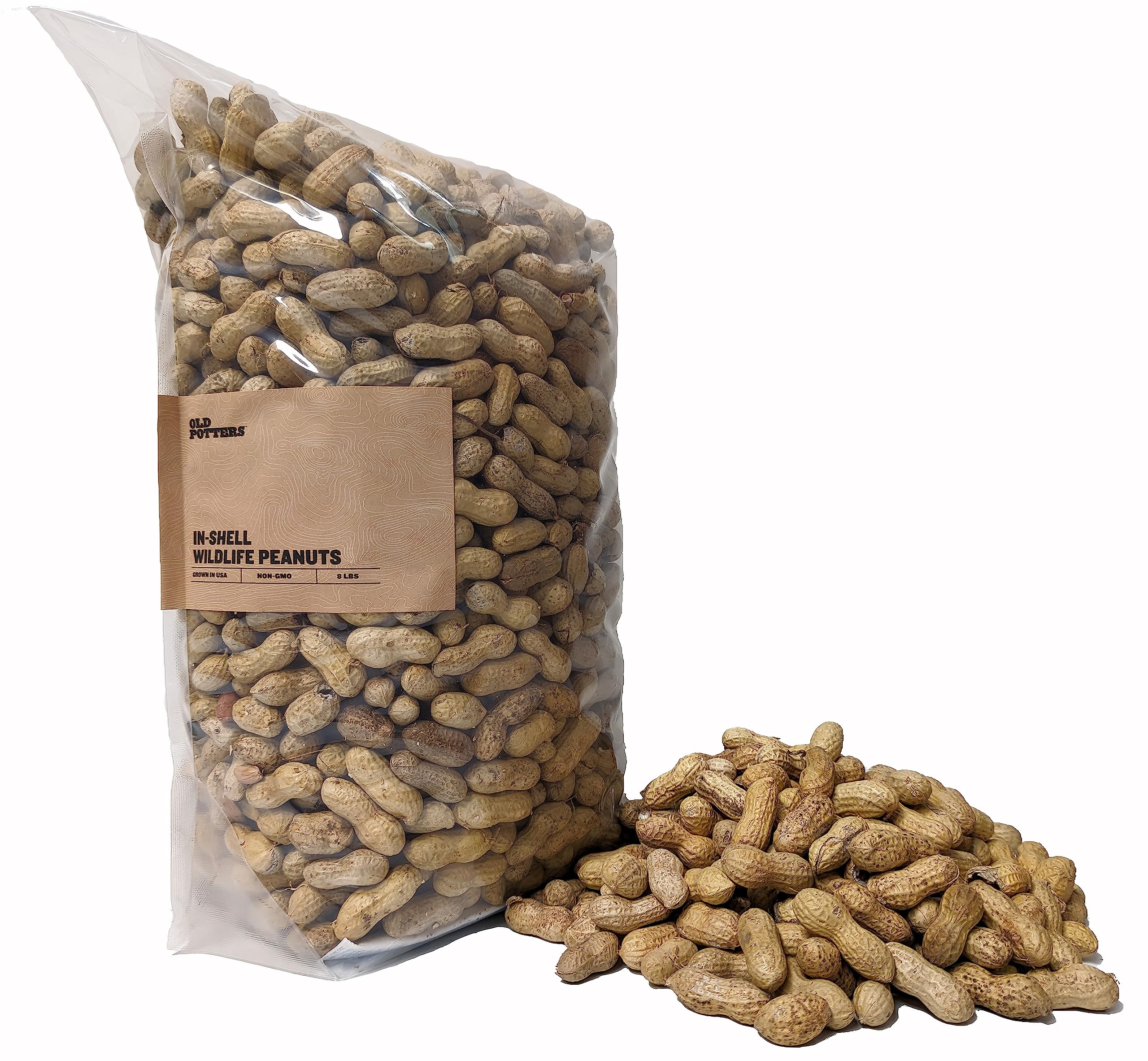 Old Potters peanuts in a hanging wildlife feeder attracting birds