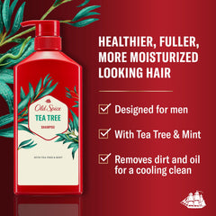 Old Spice etiqueta con ingredientes que resalta árbol de té y menta purificantes