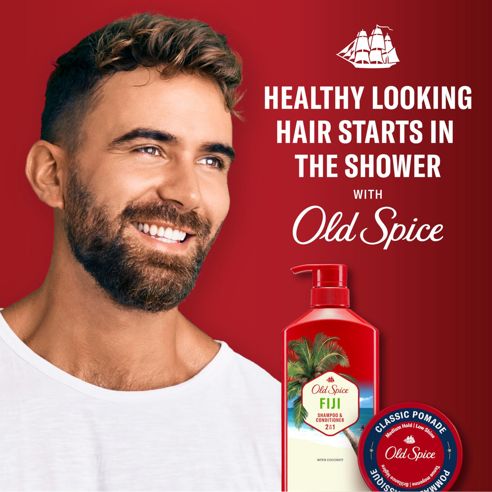Old Spice ambientación tropical que sugiere aroma a coco