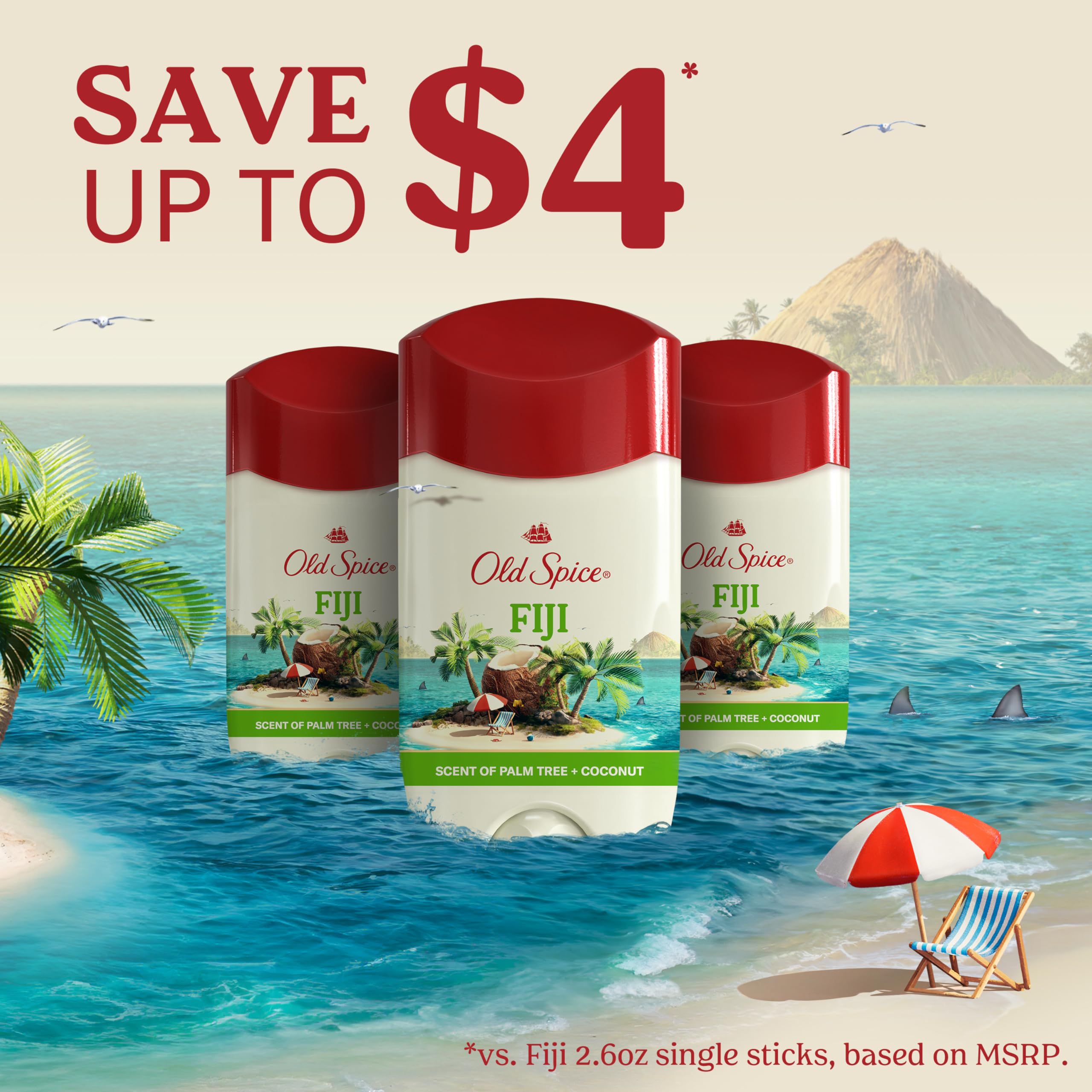 Old Spice Fiji junto a regla para comparar tamaño 2.6 oz práctico