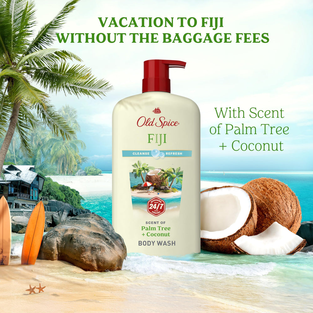Old Spice Fiji ambientación de playa que sugiere aroma a coco