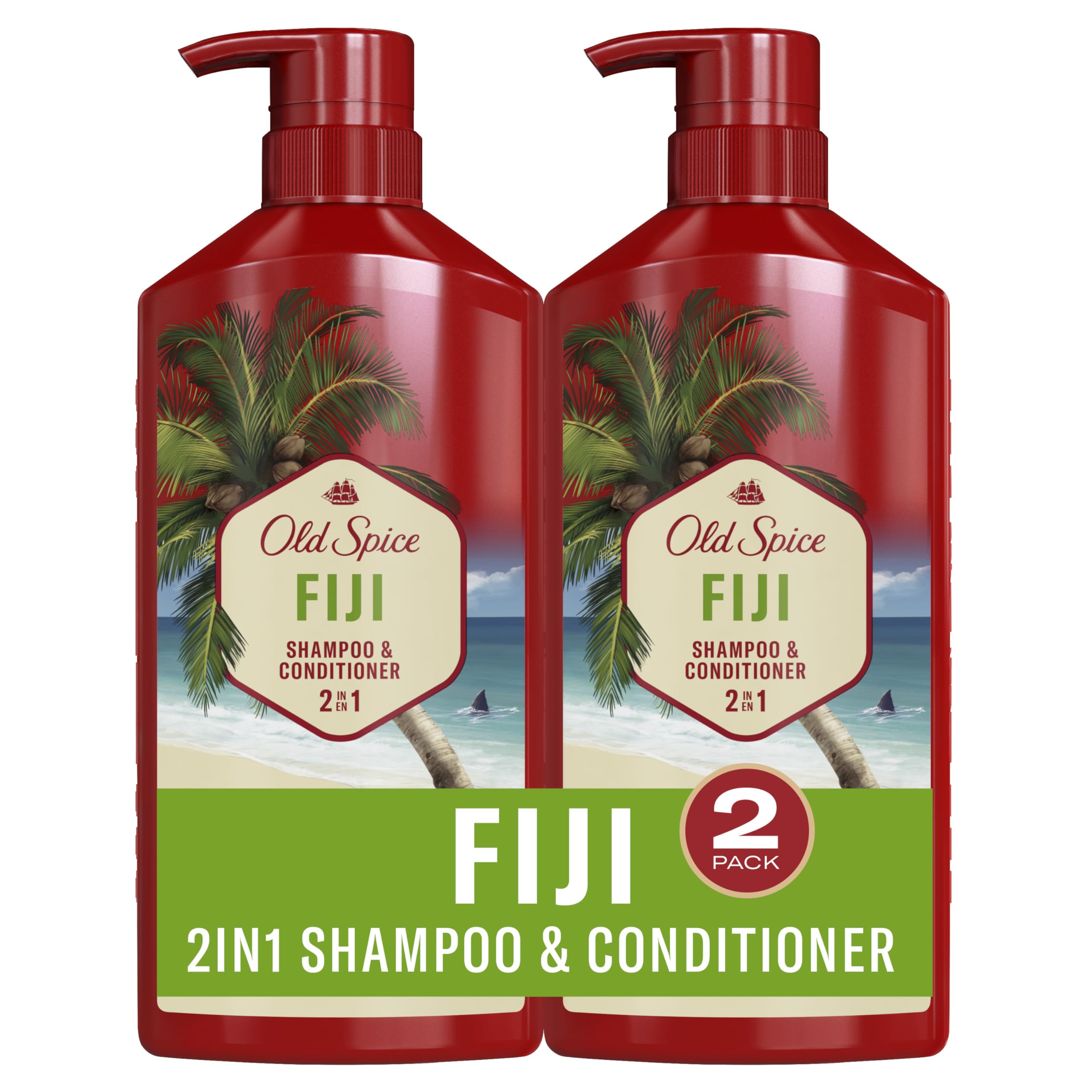 Old Spice pack doble frontal mostrando botellas y volumen