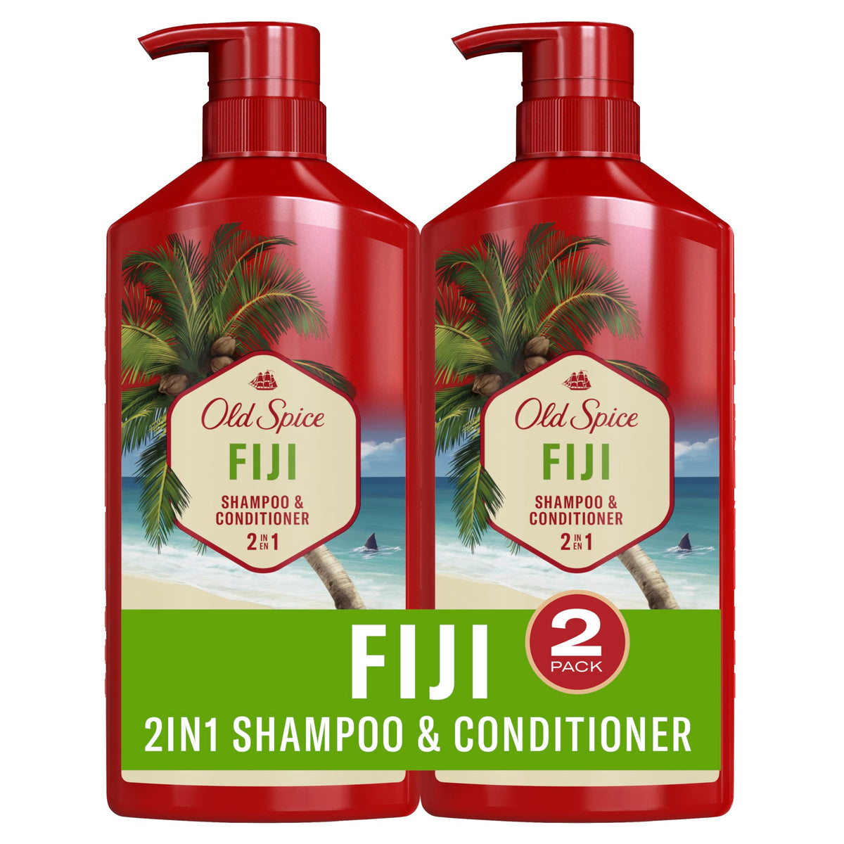 Old Spice pack doble frontal mostrando botellas y volumen