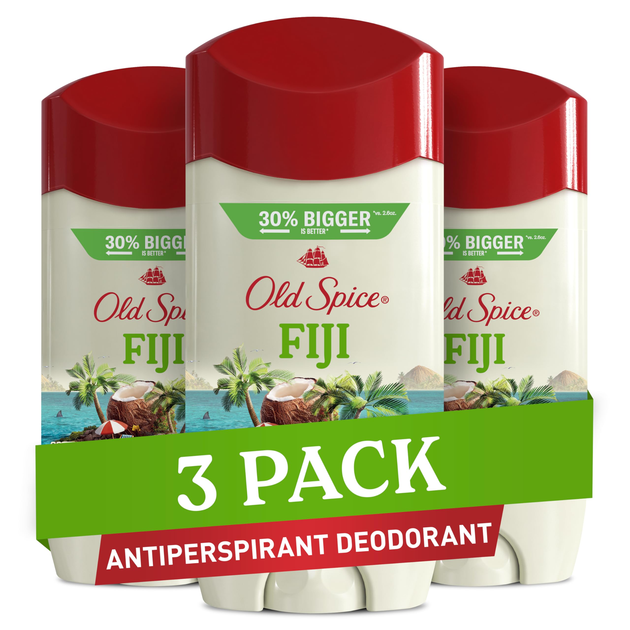 Old Spice Fiji frontal pack de tres barras, ofrece protección duradera