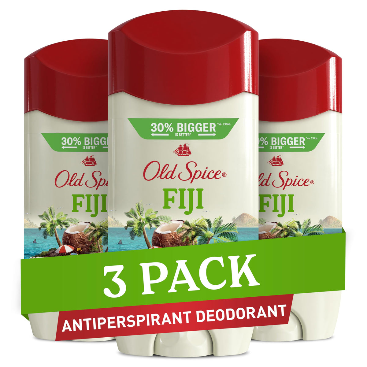 Old Spice Fiji frontal pack de tres barras, ofrece protección duradera