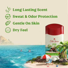 Old Spice Fiji detalle de la tapa mostrando diseño práctico y seguro