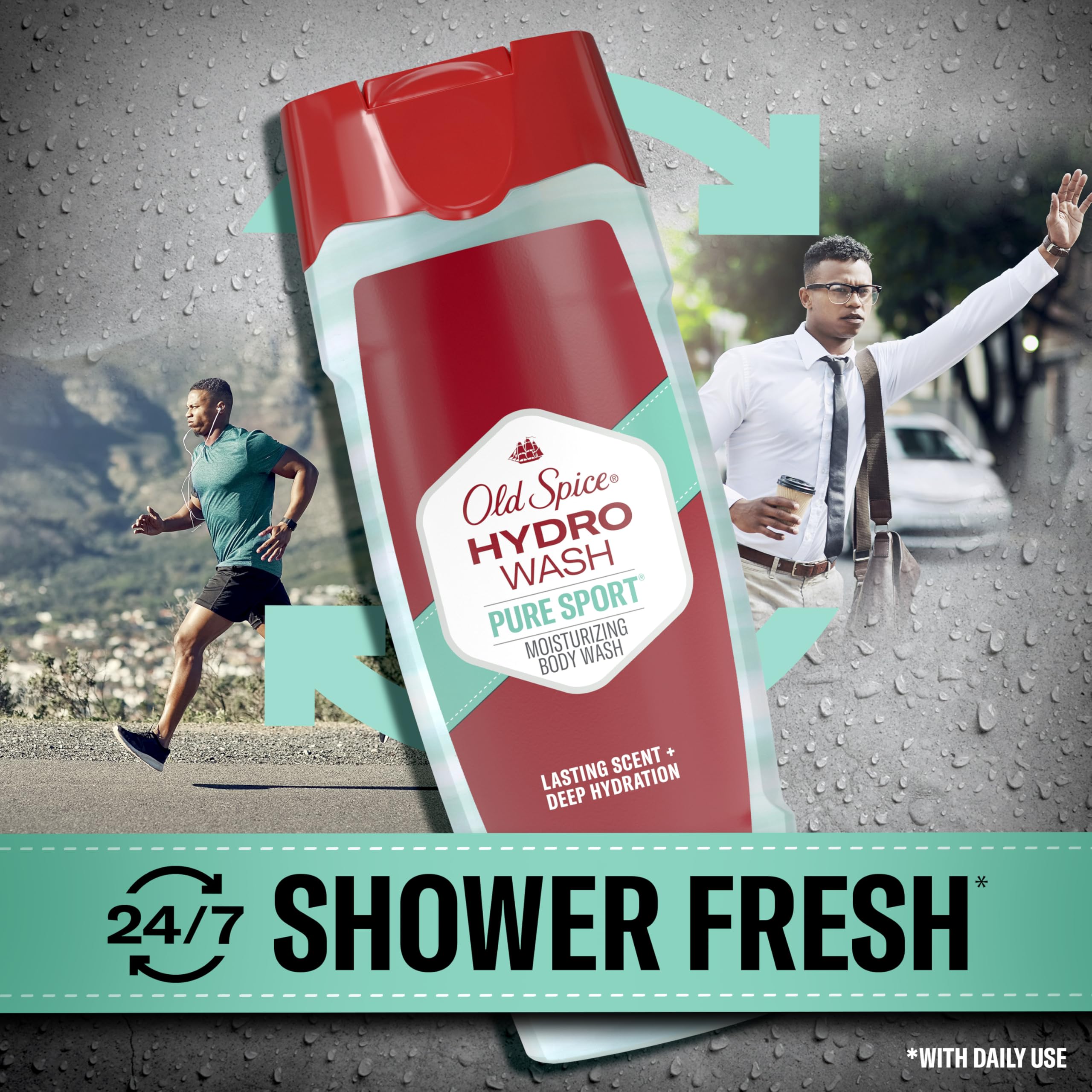 Old Spice gel en uso dentro de la ducha para limpieza y frescura post-entreno