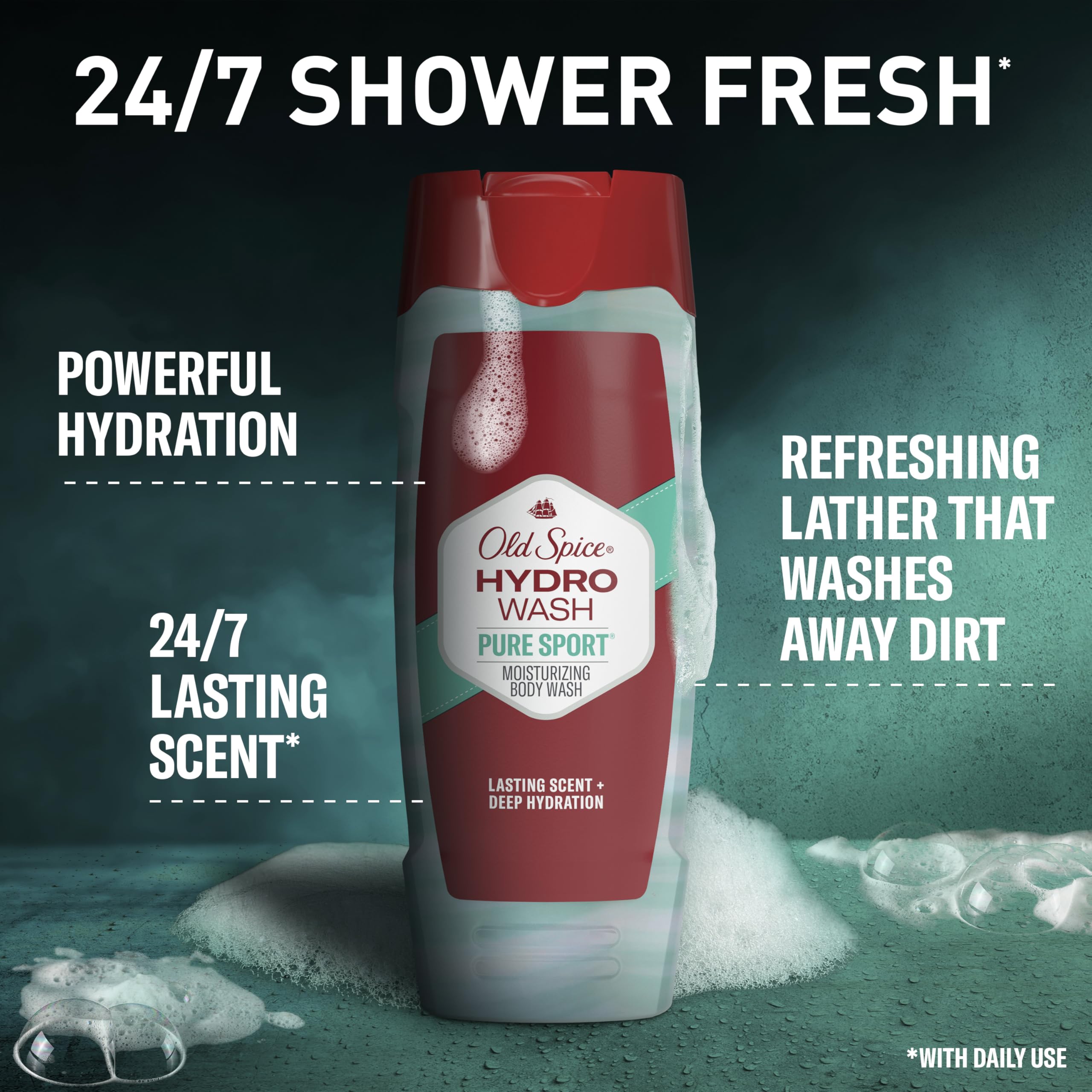 Old Spice close-up de la textura en espuma hidratante que limpia sin resecar