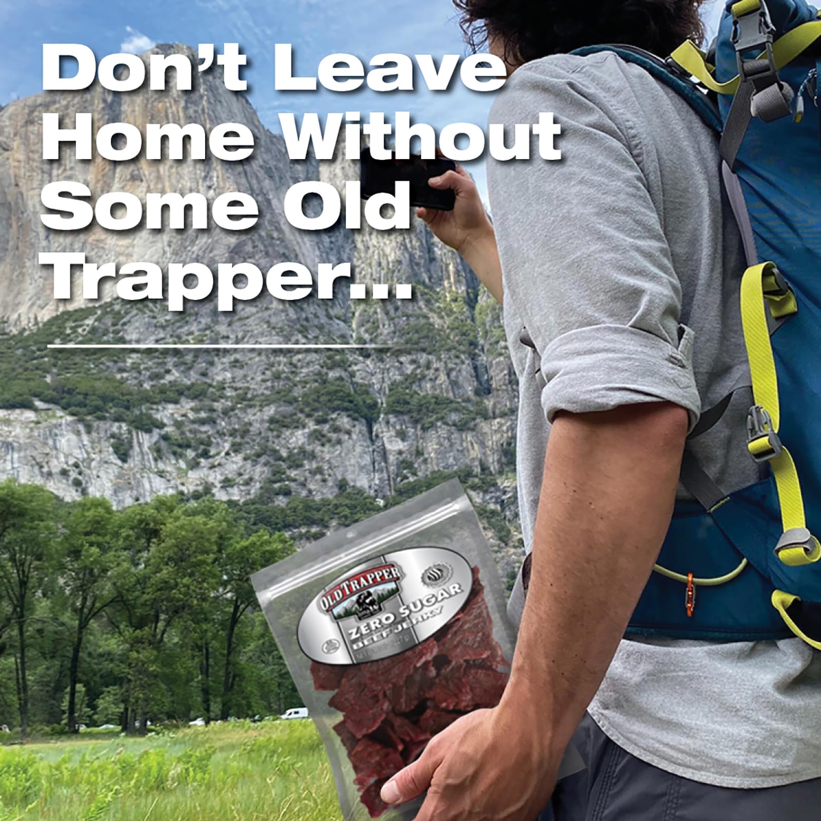 Old Trapper bolsa resellable abierta para conservar frescura y sabor