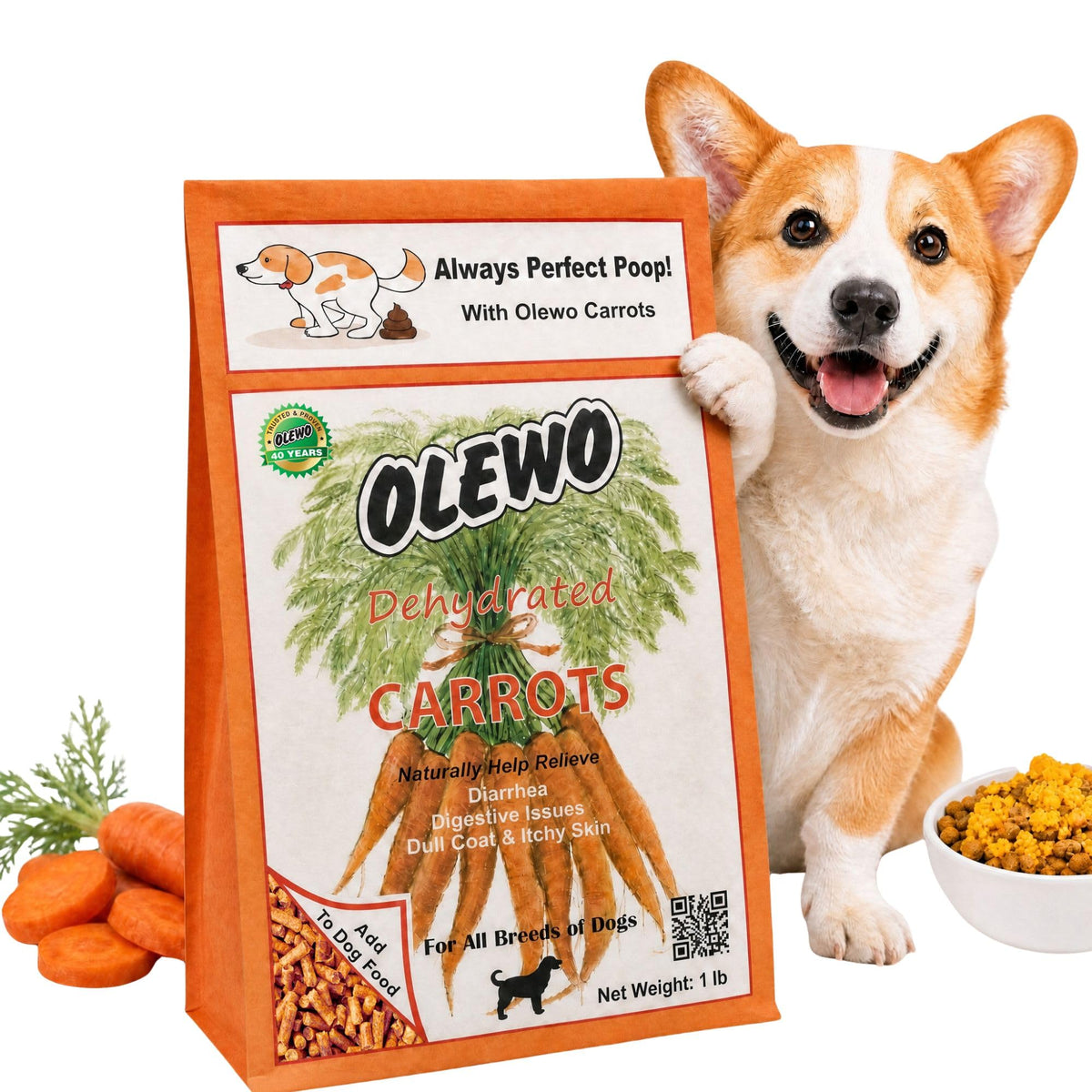 Olewo embalaje frontal mostrando 1 lb y beneficios digestivos