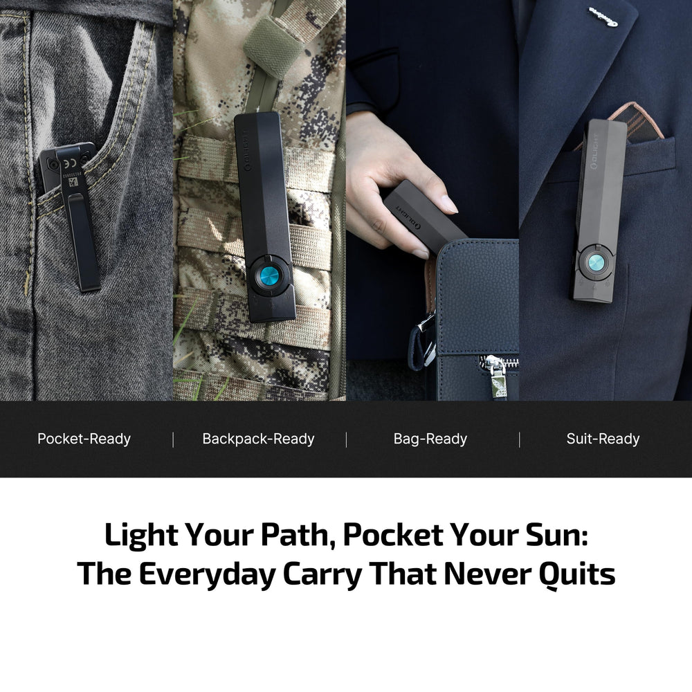 OLIGHT clip bidireccional sujetando la ArkPro a una gorra para iluminación dirigida