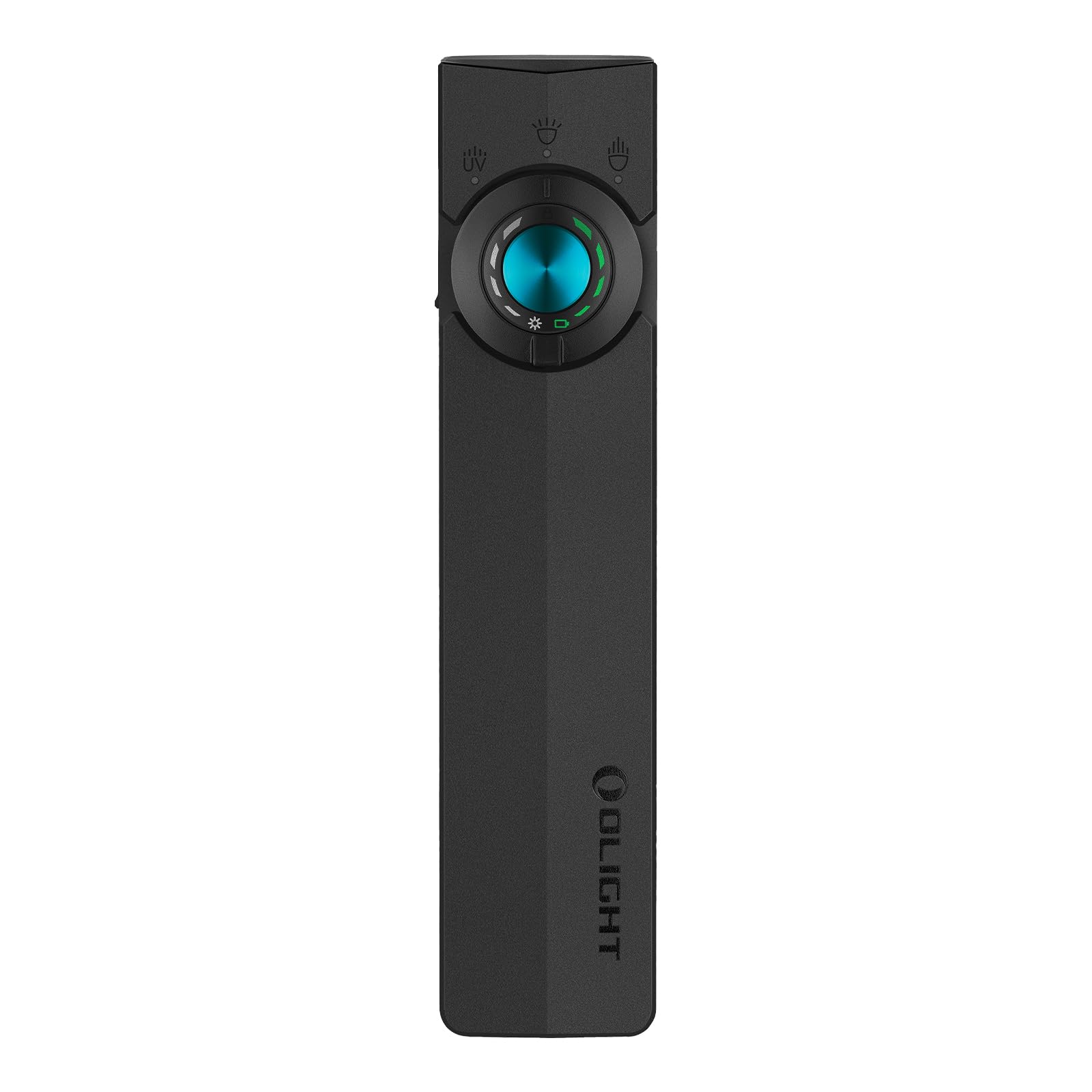 OLIGHT vista frontal de la ArkPro mostrando diseño plano y botones, ideal para llevar