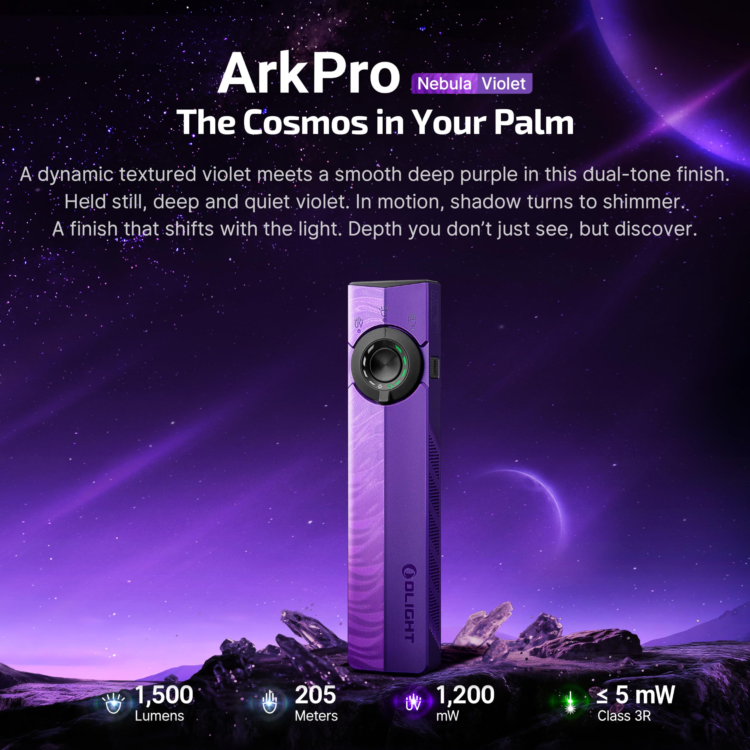 OLIGHT ArkPro primer plano de textura y botones para mejor agarre