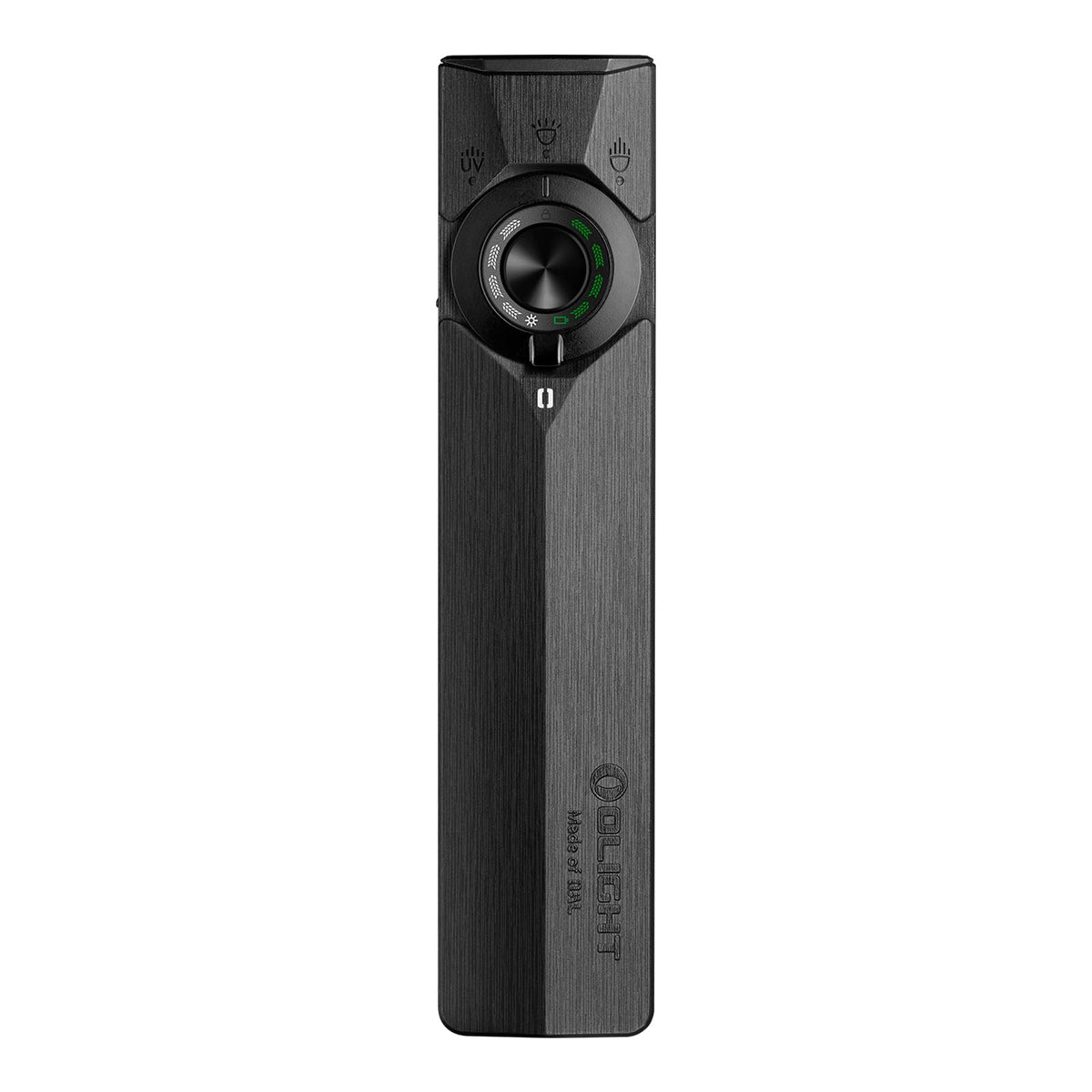 OLIGHT ArkPro Ultra vista frontal mostrando diseño compacto y botones, destacando portabilidad