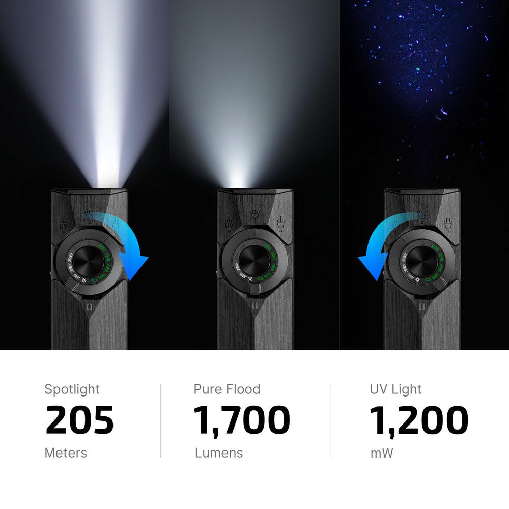 OLIGHT ArkPro Ultra spotlight concentrado proyectando a distancia, visibilidad lejana