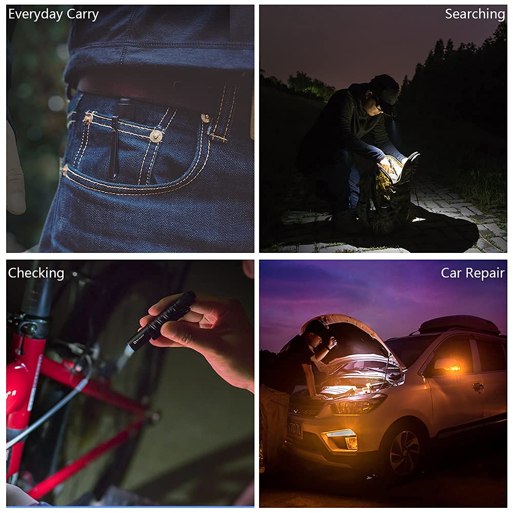 OLIGHT comparación de escala con pila AAA que ilustra tamaño real