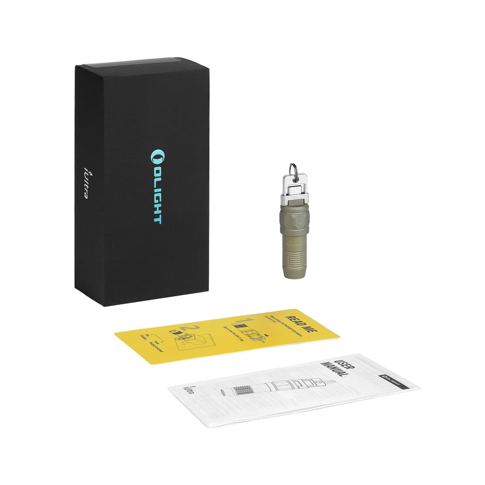 OLIGHT iUltra enfoque en la etiqueta que destaca el material O-aluminum resistente