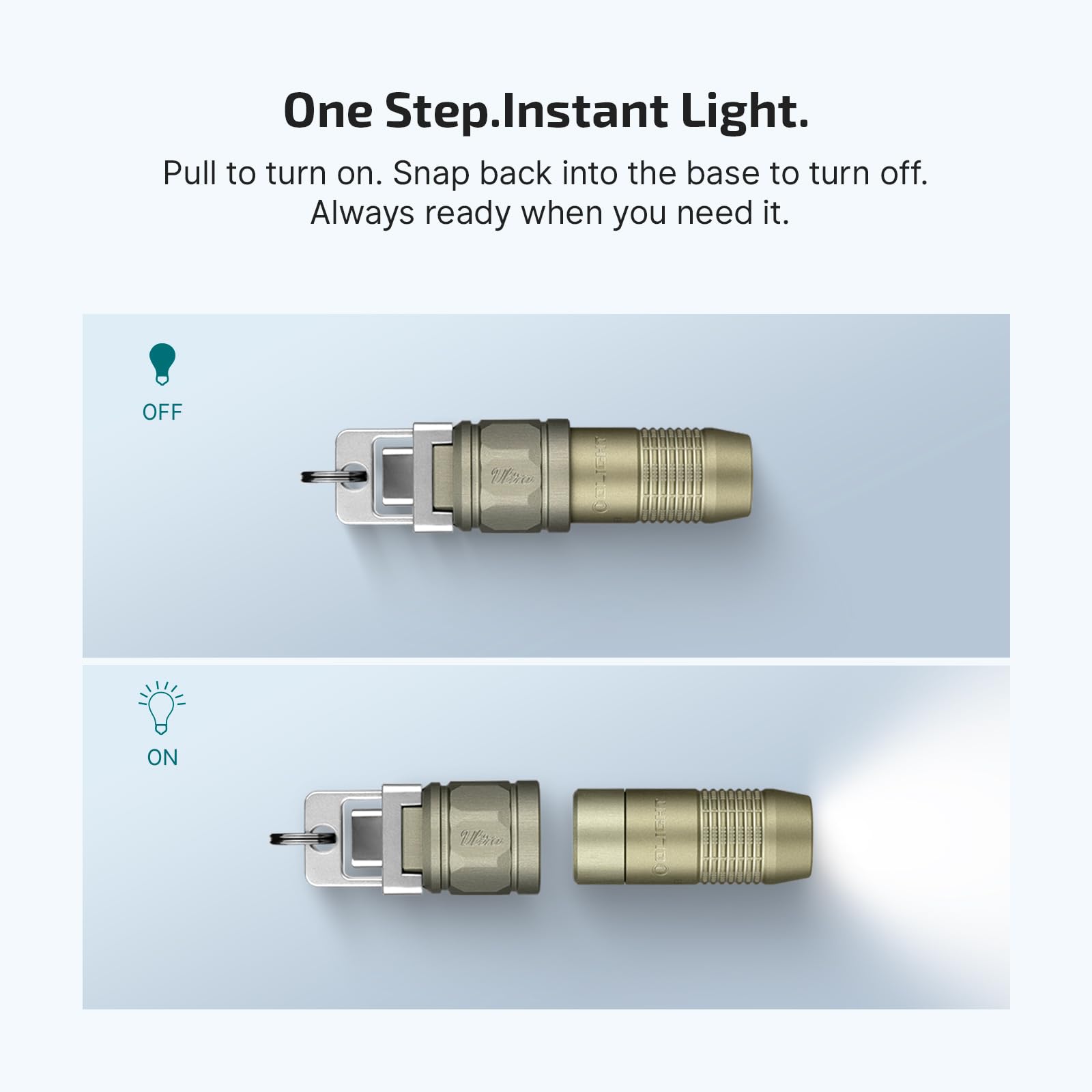 OLIGHT iUltra detalle del gancho plegable que permite cargar sin desmontar del llavero