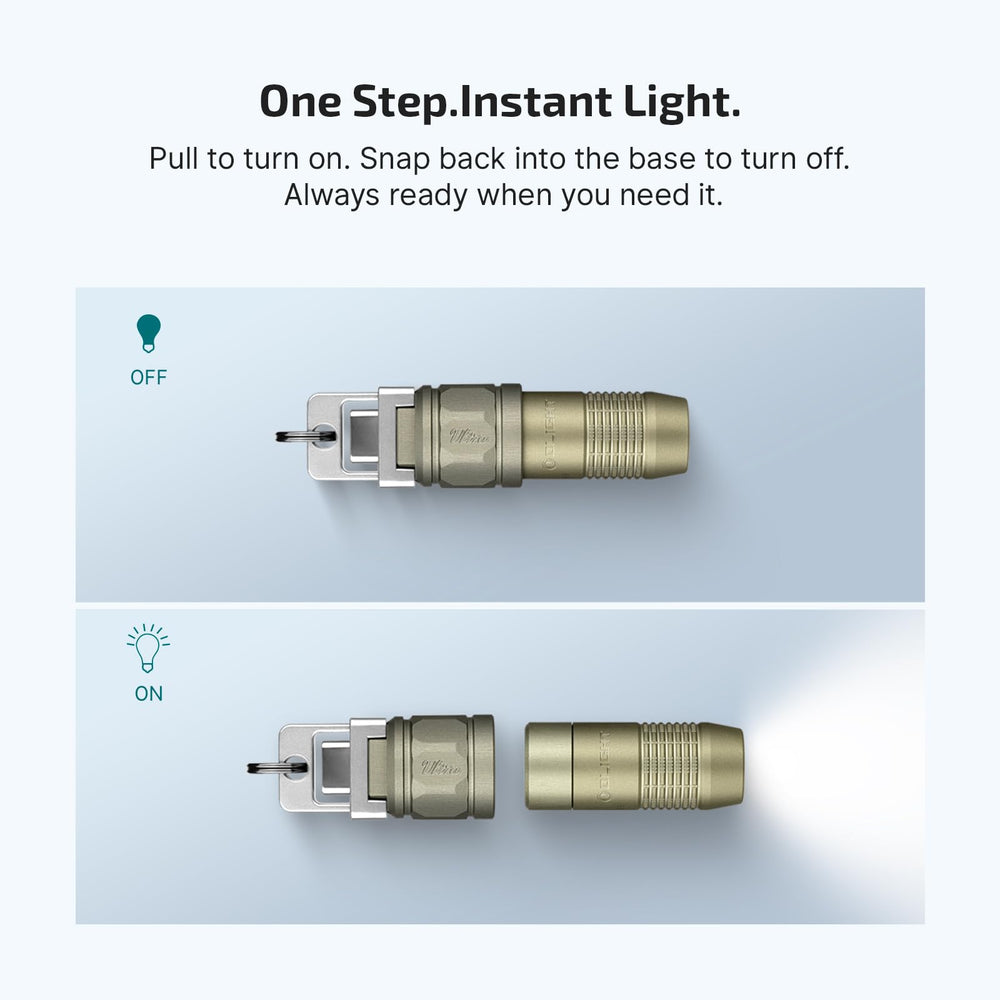 OLIGHT iUltra detalle del gancho plegable que permite cargar sin desmontar del llavero