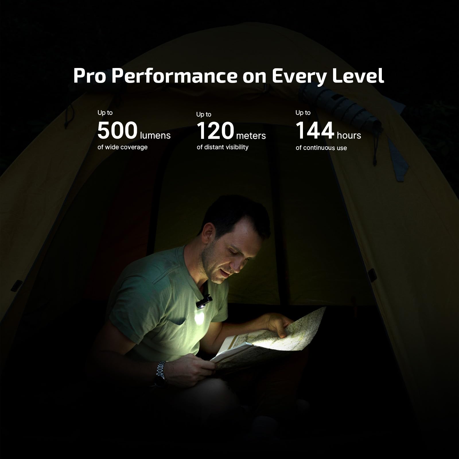 OLIGHT Oclip Pro emitiendo haz focalizado para ver a distancia hasta 120 m