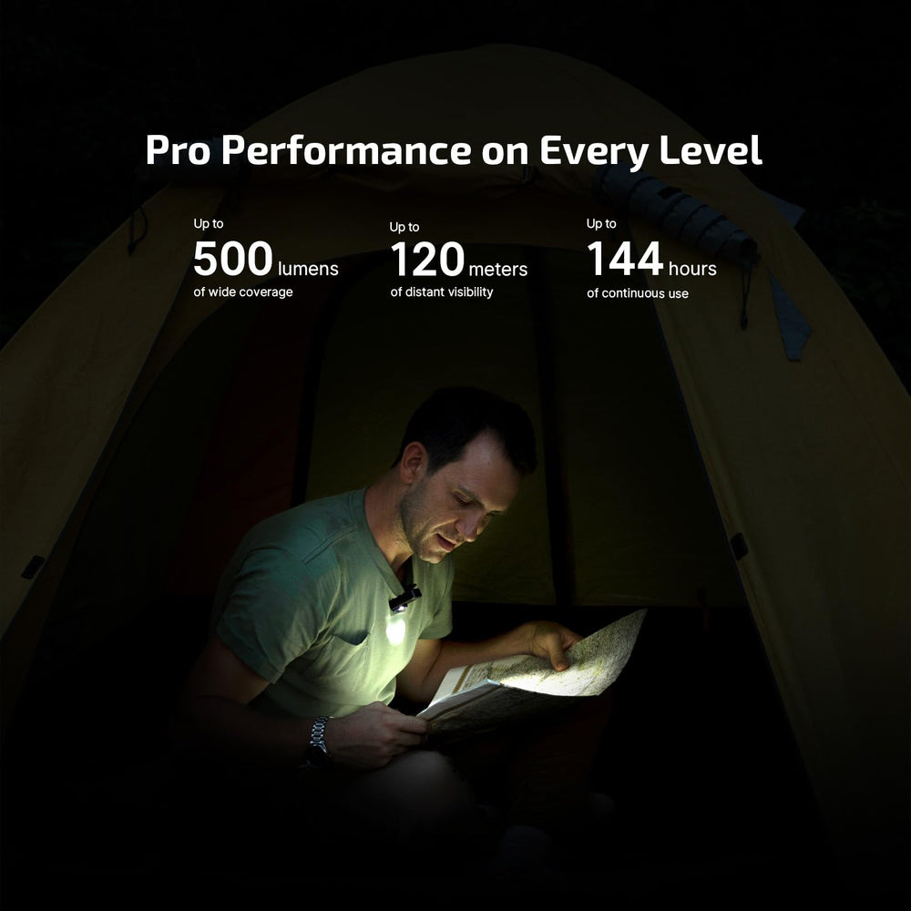 OLIGHT Oclip Pro emitiendo haz focalizado para ver a distancia hasta 120 m