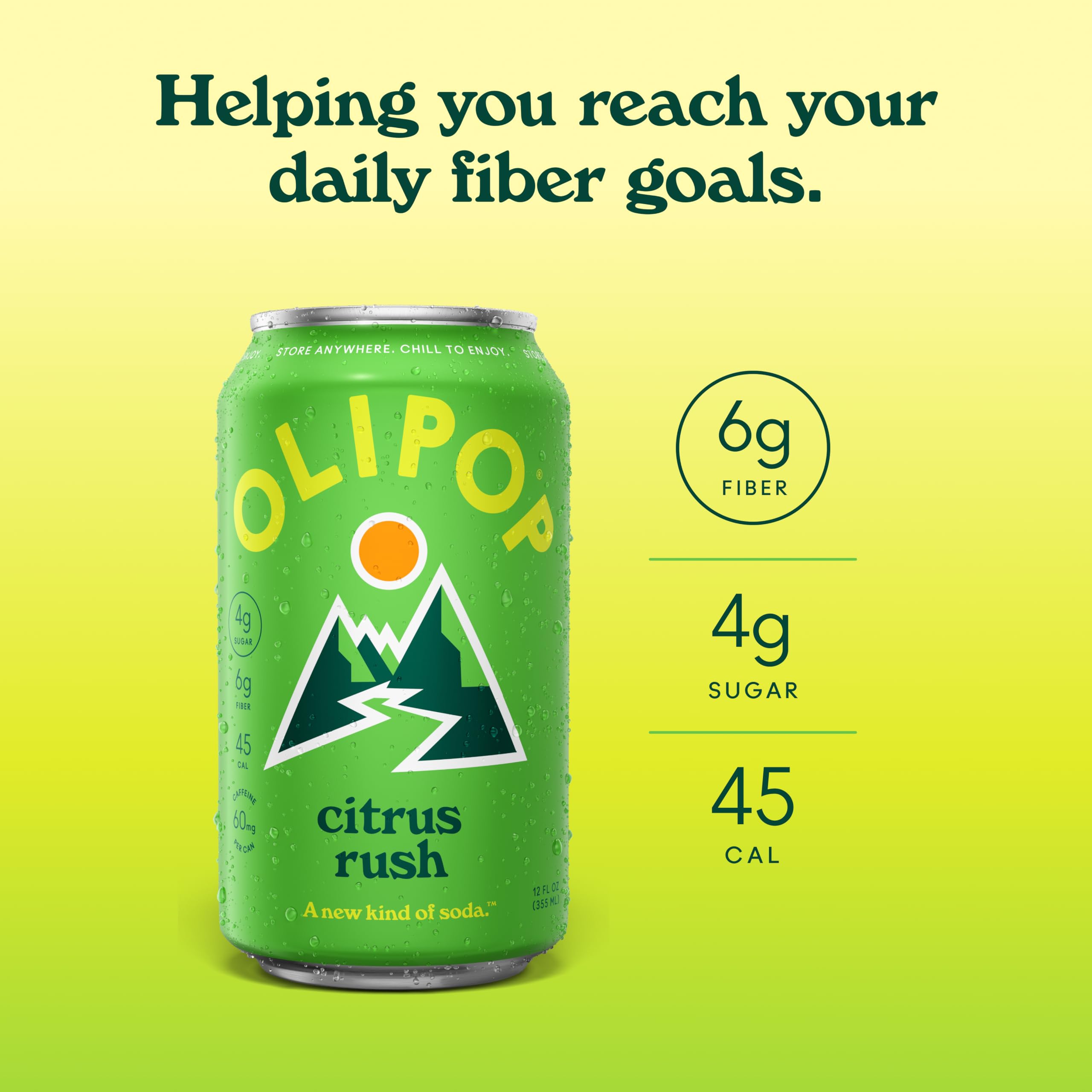 OLIPOP close-up of fizzy bubbles and texture, Citrus Rush delivers crisp effervescence