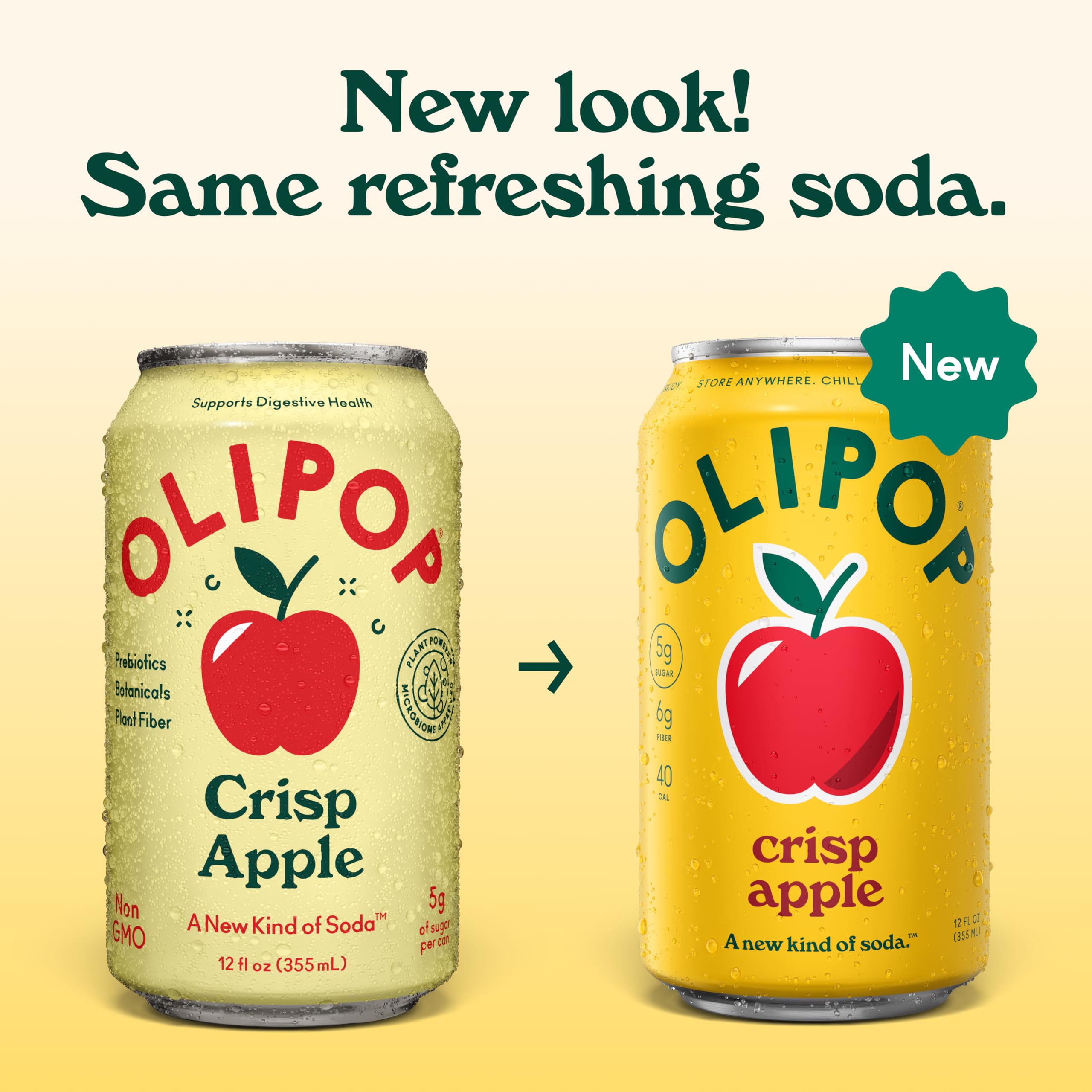 OLIPOP crisp apple can close-up showing label and limited-edition artwork, clear branding