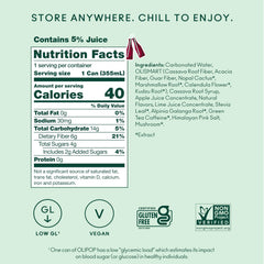 OLIPOP lata en mano para comparar escala y tamaño práctico de 12 fl oz