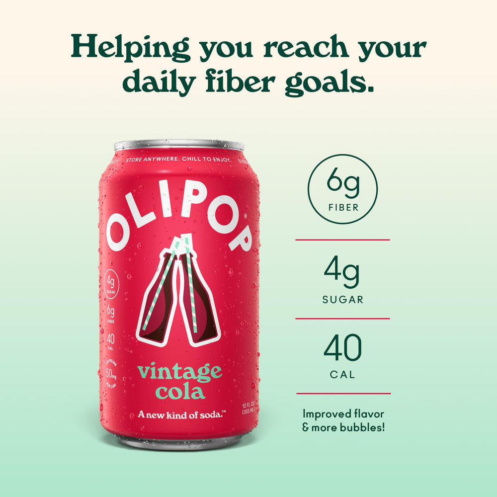 OLIPOP vertido en vaso con espuma que resalta sabor clásico y frescura