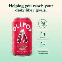 OLIPOP vertido en vaso con espuma que resalta sabor clásico y frescura