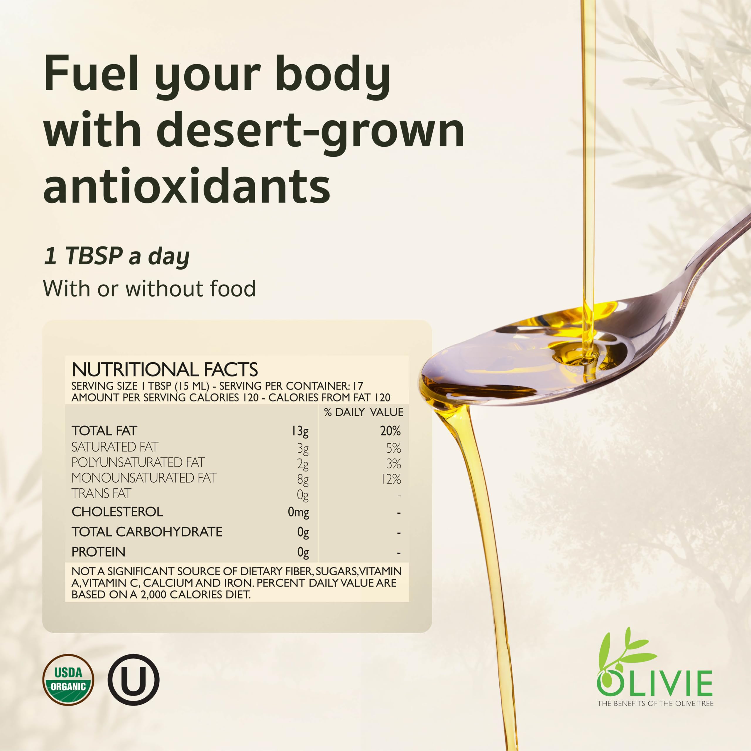OLIVIE LES BIENFAITS DE L'OLIVIER comparación de tamaño con objetos cotidianos 250 ml