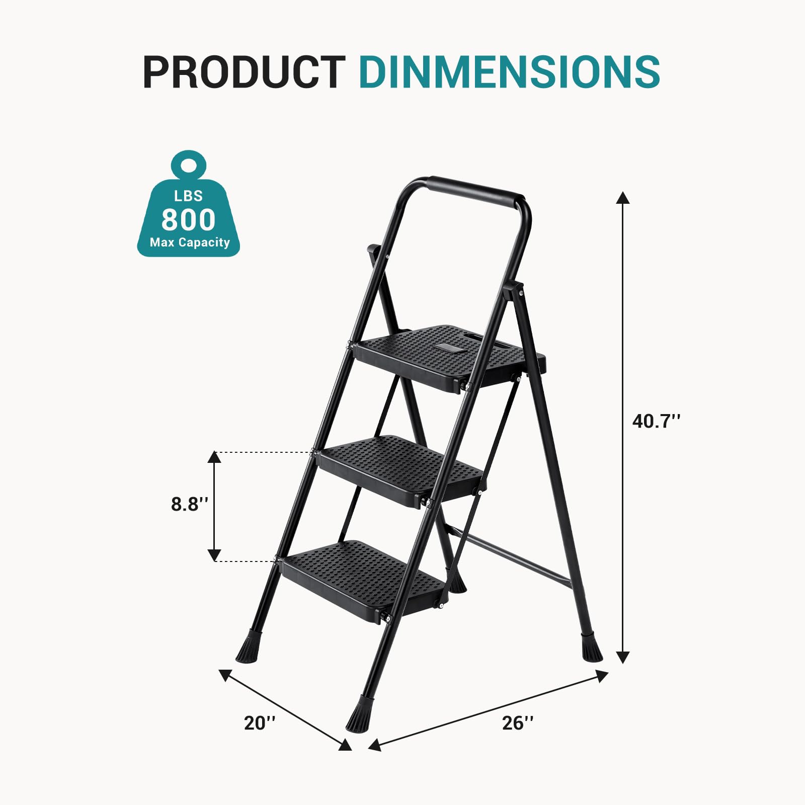 OLIXIS escalera en uso en cocina para alcanzar estantes altos
