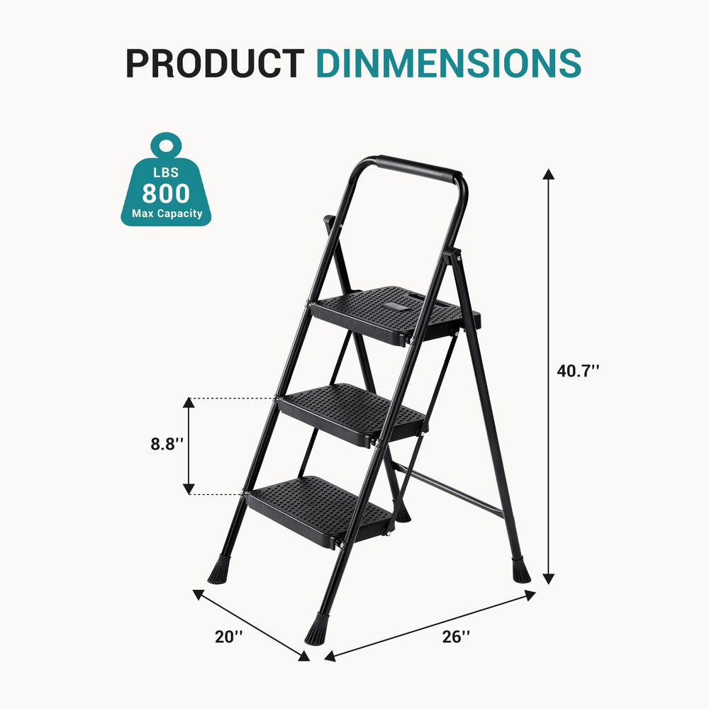 OLIXIS escalera en uso en cocina para alcanzar estantes altos