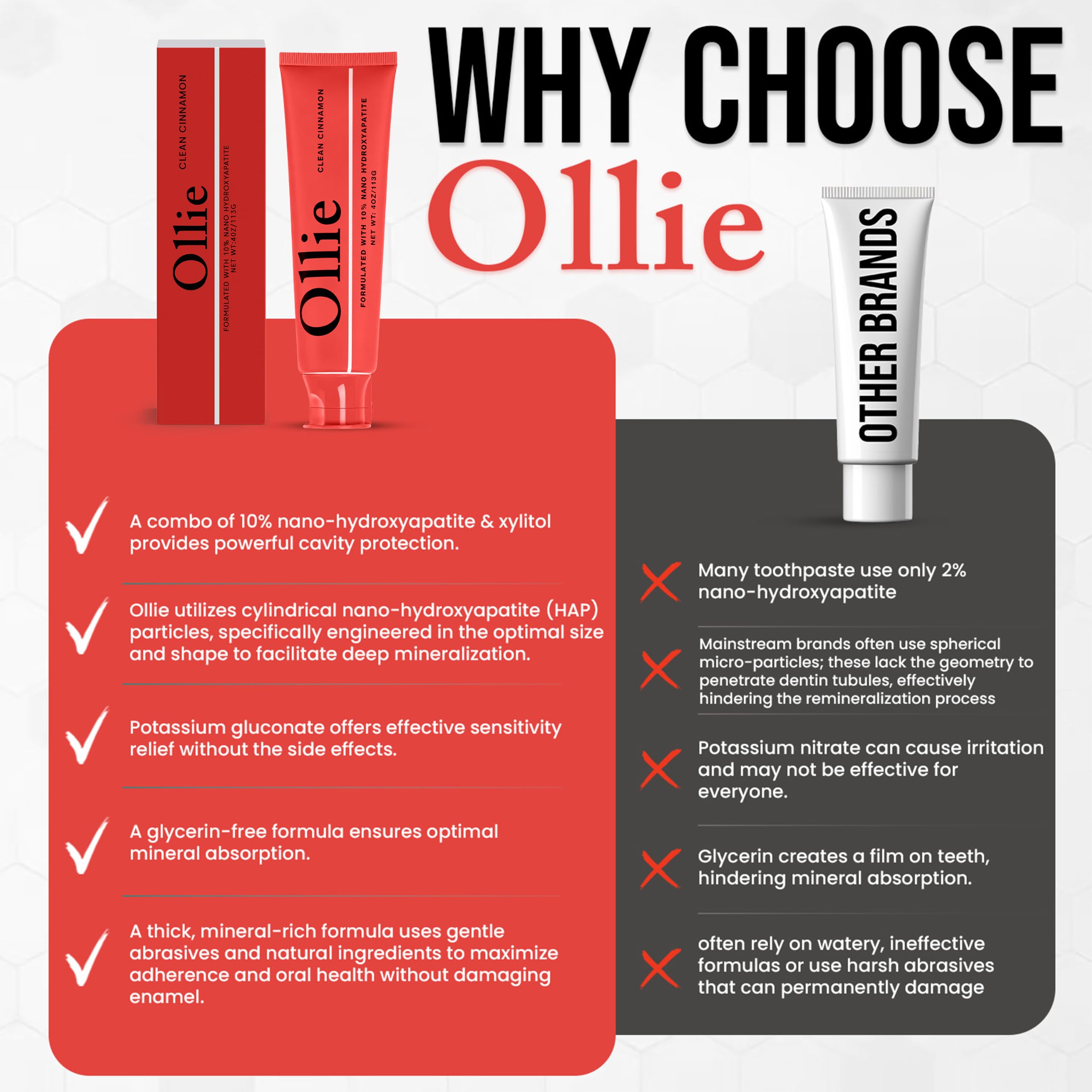 Ollie etiqueta con ingredientes clave legibles y transparencia de fórmula