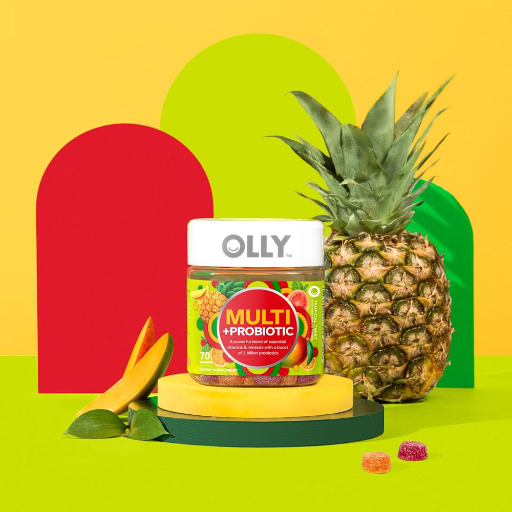 OLLY etiqueta con lista de ingredientes para verificar vitaminas y probióticos