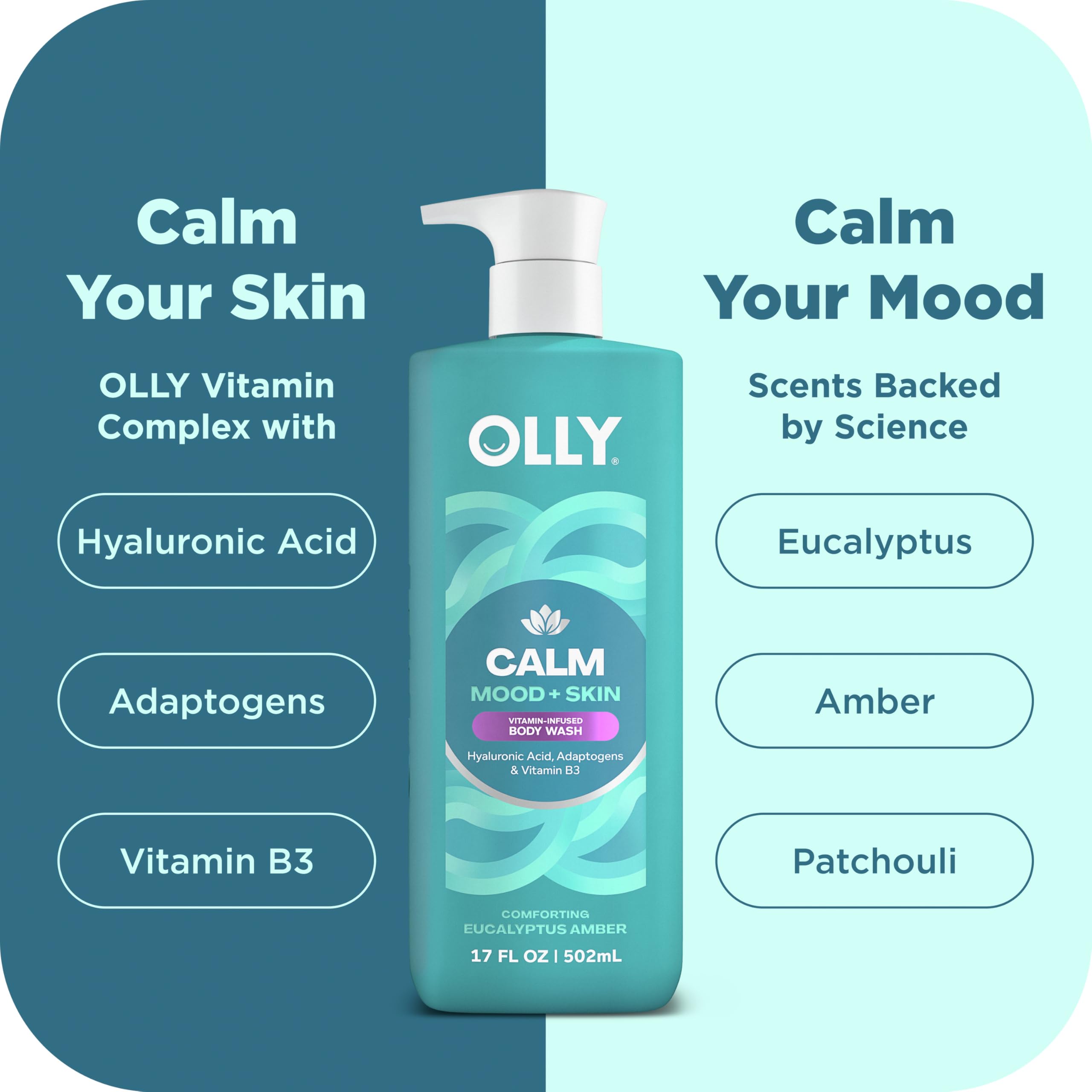 OLLY etiqueta con ingredientes clave que indica vitaminas y retinol