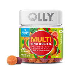 OLLY frasco frontal mostrando etiqueta y diseño, fácil identificación del producto
