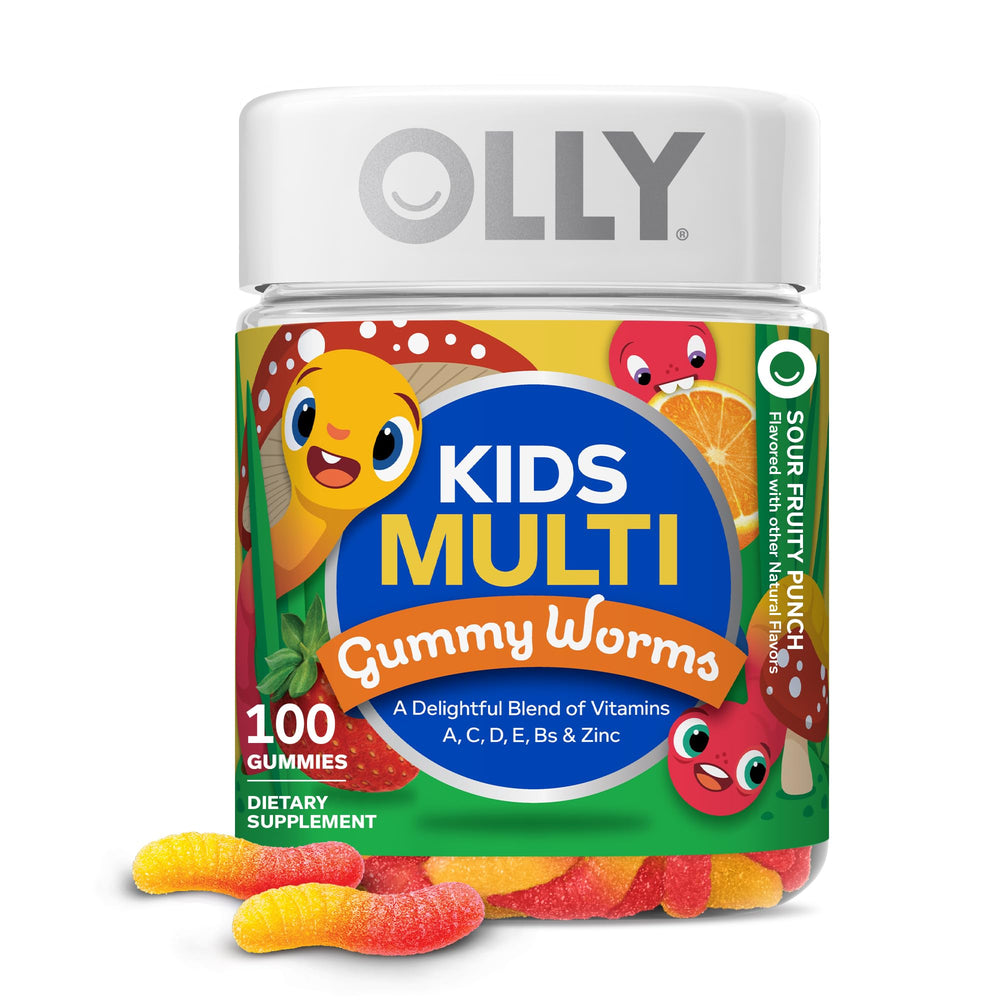 OLLY frasco frontal con 100 gomitas mostrando formato y beneficios